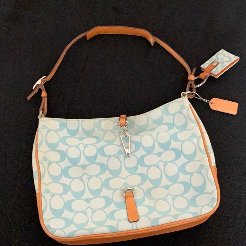 Coach bag with clasp and mini picture keychain